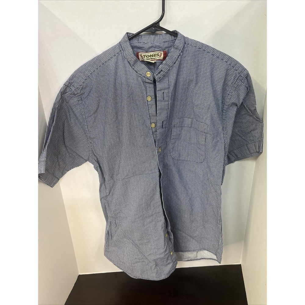 Tones For Boys Shirt XL Blue White Short Sleeve Button Down